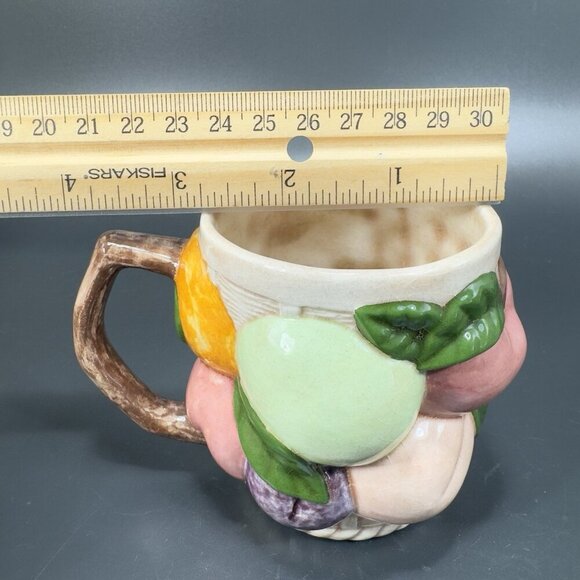Vintage 1969 Hand Glazed Painted Ceramic Mugs Cups Set 3 Fruit Whimsical Signed - Picture 4 of 14
